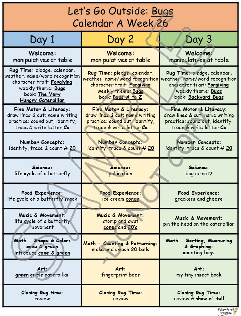 FREE Calendar A Week 26 - One full week of Preschool for free!