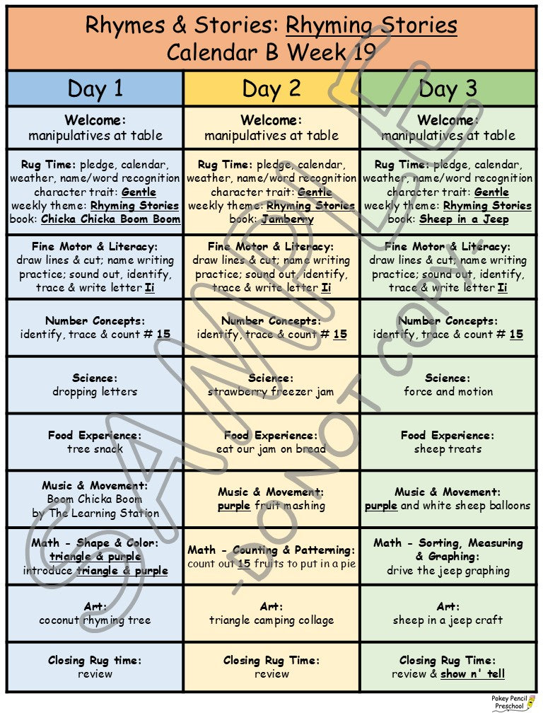 Preschool Lesson Plans and Activities for a full 9 month school year - Year B