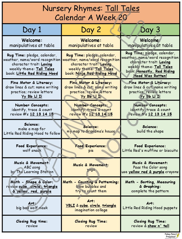 Preschool Lesson Plans and Activities for a full 9 month school year - Year A