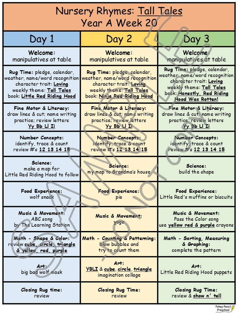 Preschool Lesson Plans and Activities for two full 9 month school years - Years A&B