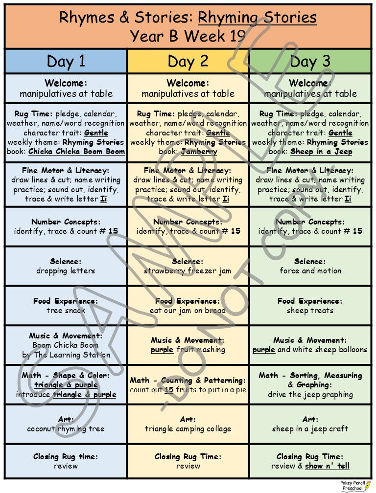 Preschool Lesson Plans and Activities for two full 9 month school years - Years A&B